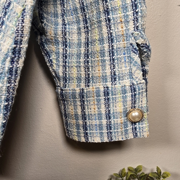 BloomChic Women's Blue Button Up Long Sleeve Blazer Jacket Plaid Top Size 18/20 - Picture 12 of 16